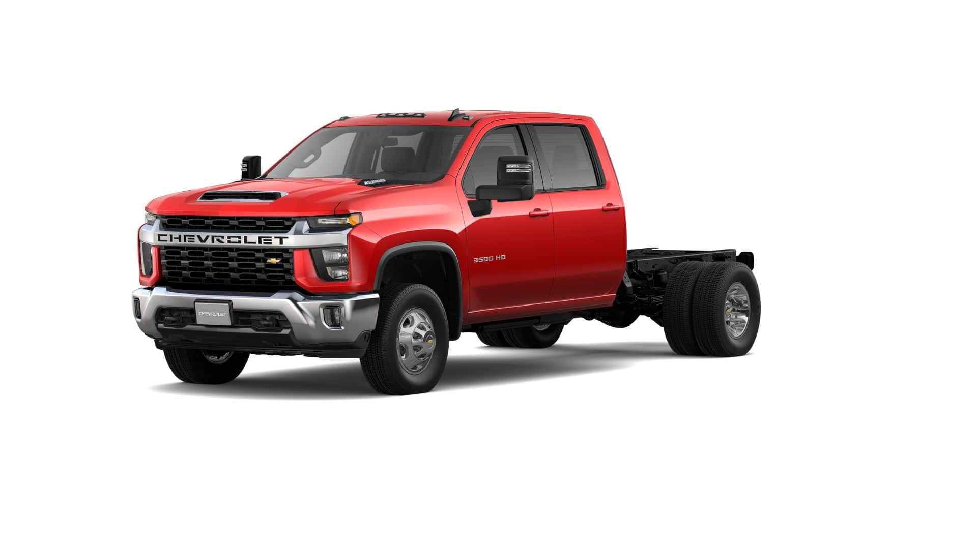 2026 Chevrolet Silverado 3500 HD Chassis Cab LT in Red Hot — front three-quarter view